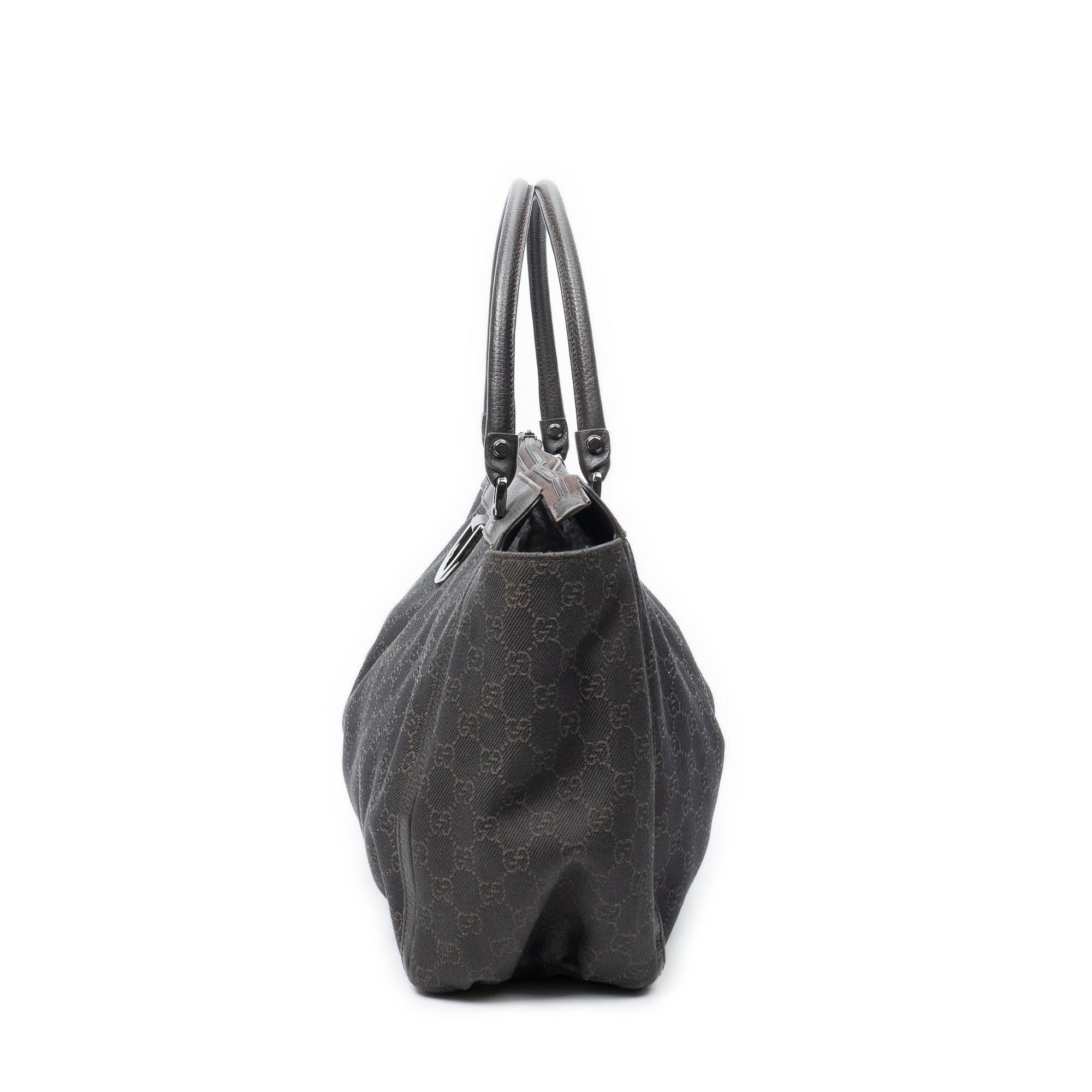 Shoulder Bag Large D-Ring Abbey Zip Tote Dark Brown Monogrammed Denim Canvas