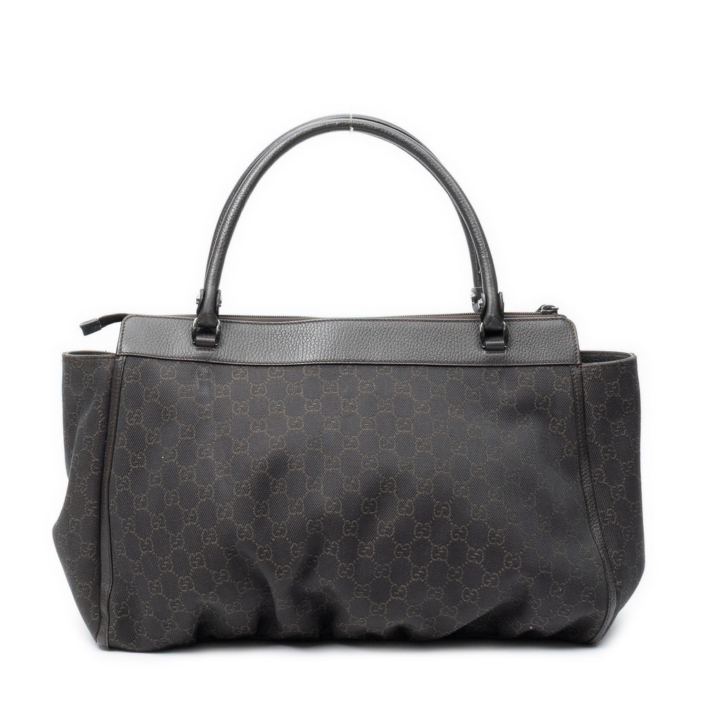 Shoulder Bag Large D-Ring Abbey Zip Tote Dark Brown Monogrammed Denim Canvas