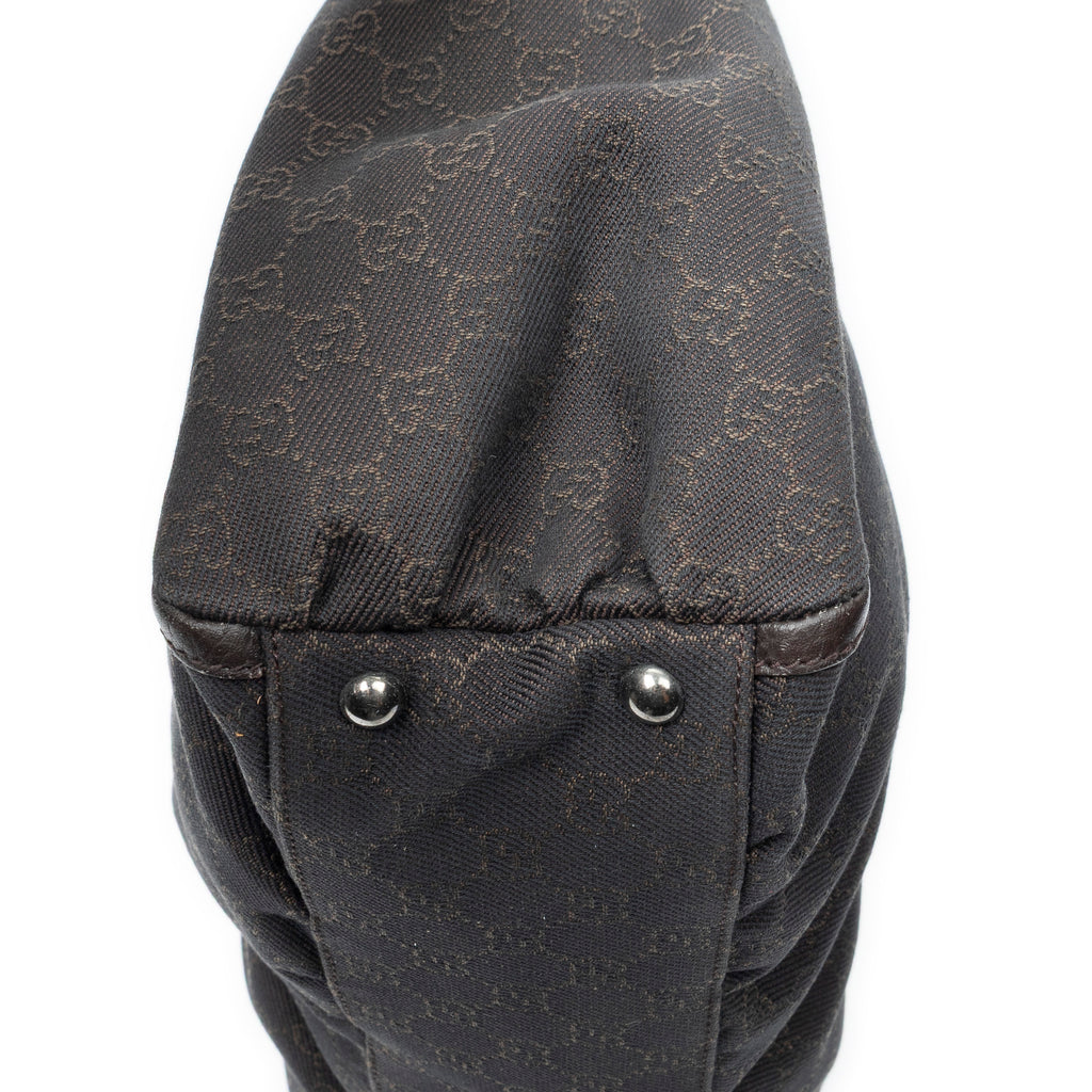 Shoulder Bag Large D-Ring Abbey Zip Tote Dark Brown Monogrammed Denim Canvas