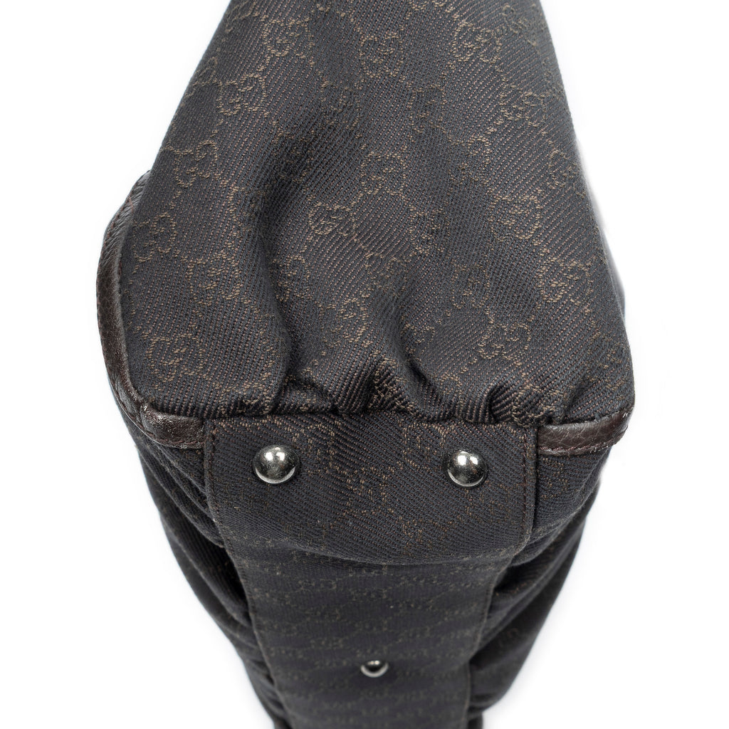 Shoulder Bag Large D-Ring Abbey Zip Tote Dark Brown Monogrammed Denim Canvas