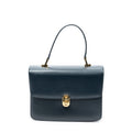 Shoulder Bag Vintage Turn Lock Flap Top Handle Navy Smooth Leather