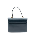 Shoulder Bag Vintage Turn Lock Flap Top Handle Navy Smooth Leather