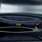 Shoulder Bag Vintage Turn Lock Flap Top Handle Navy Smooth Leather