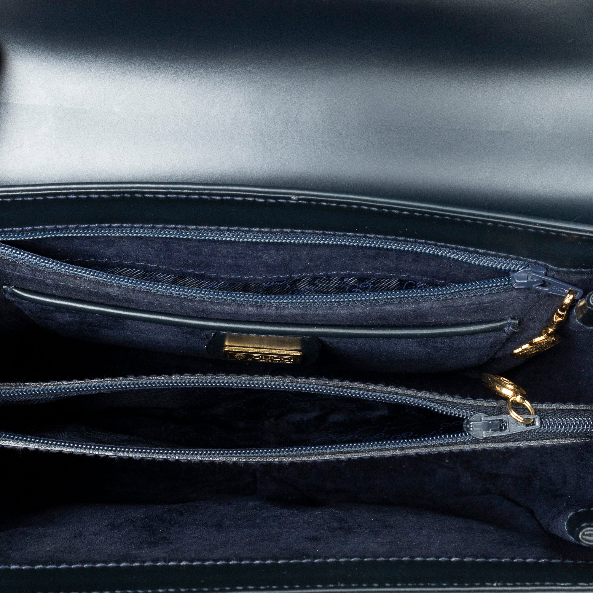 Shoulder Bag Vintage Turn Lock Flap Top Handle Navy Smooth Leather