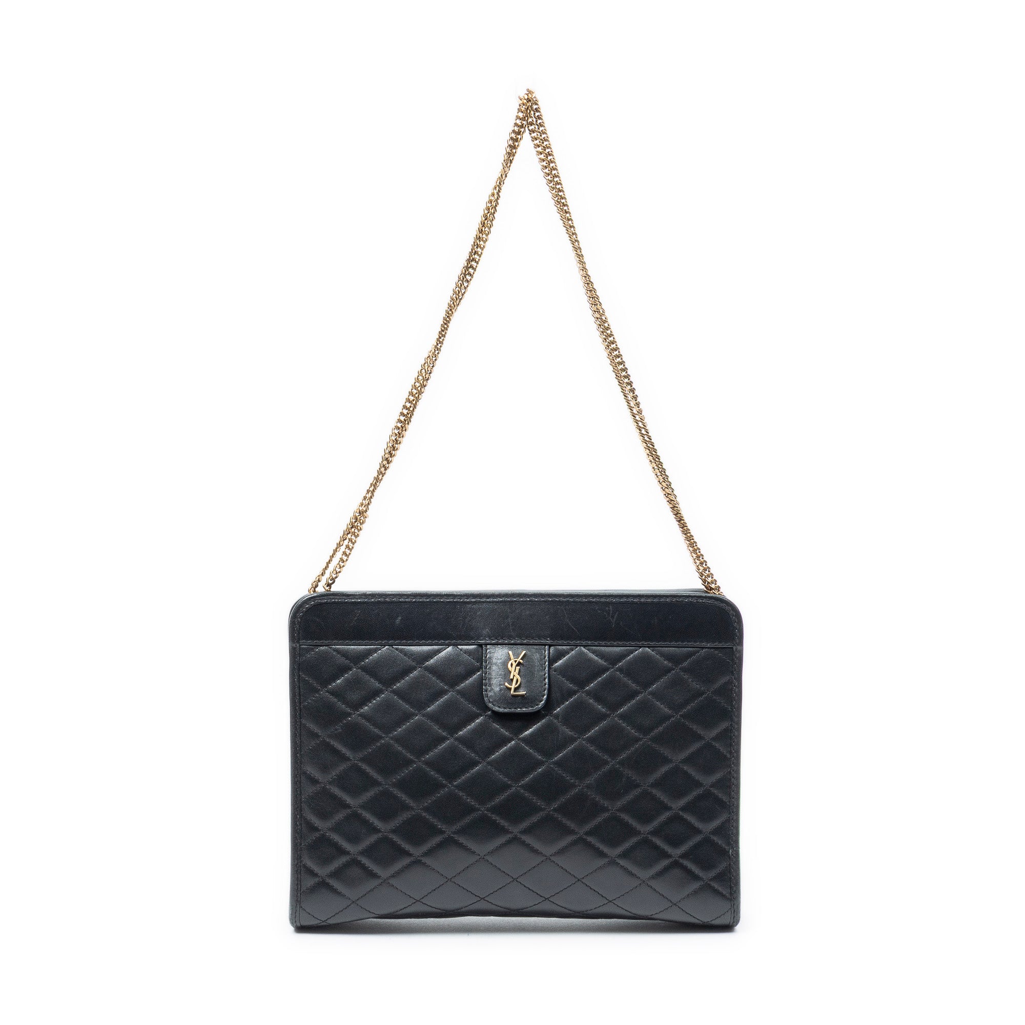 Shoulder Bag Victoire Chain Clutch Black Quilted Calfskin Leather