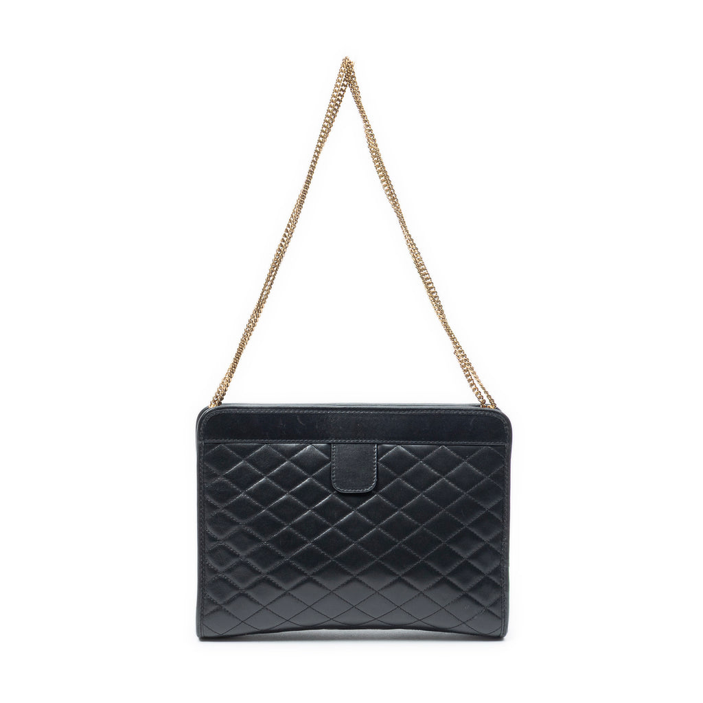 Shoulder Bag Victoire Chain Clutch Black Quilted Calfskin Leather