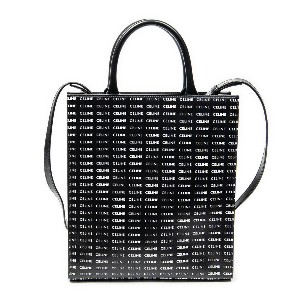 Shoulder Bag Small Vertical Cabas Black Logo Print Leather