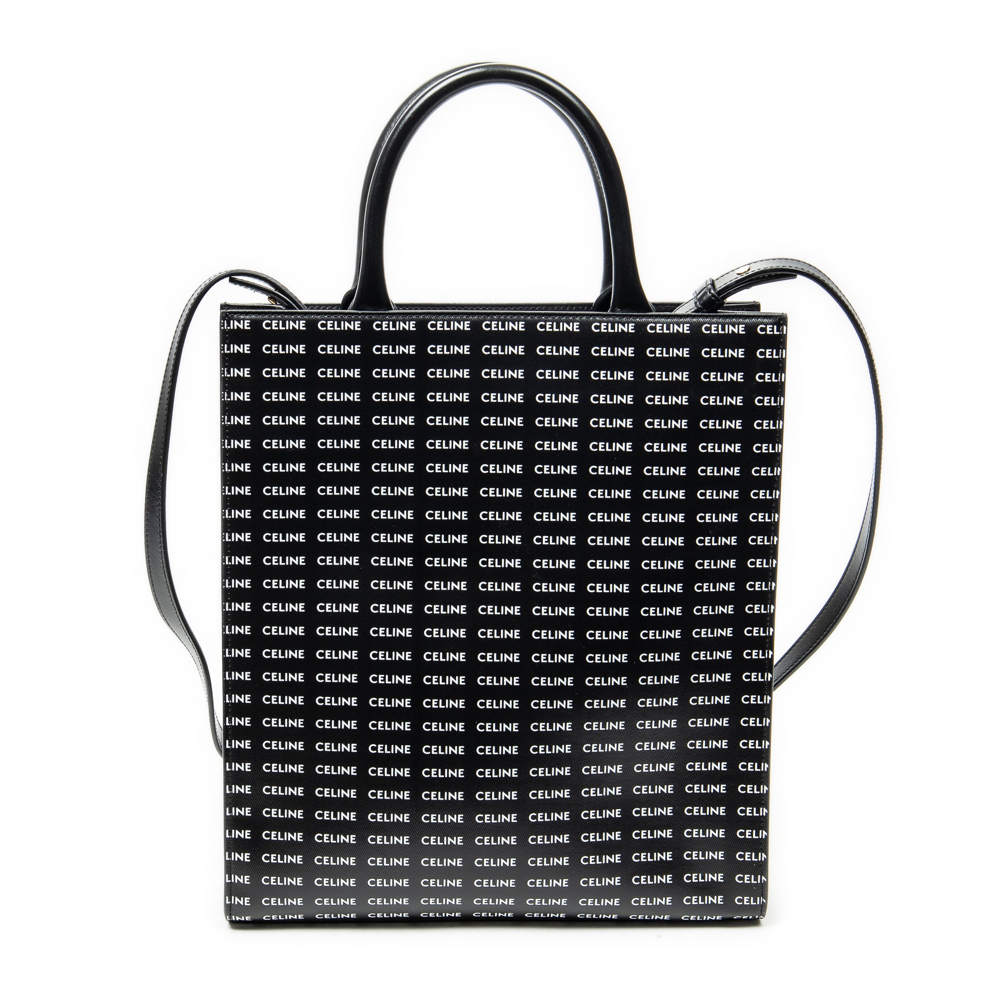 Shoulder Bag Small Vertical Cabas Black Logo Print Leather