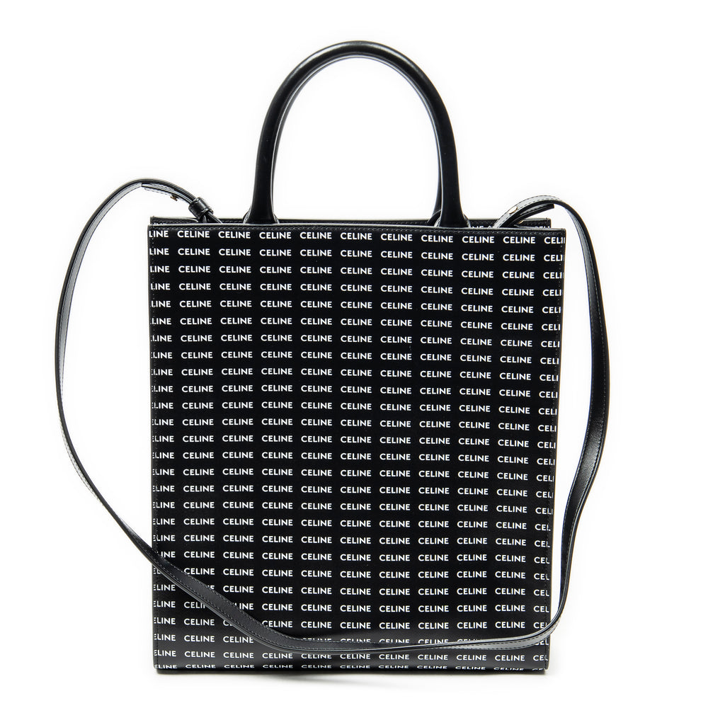 Shoulder Bag Small Vertical Cabas Black Logo Print Leather