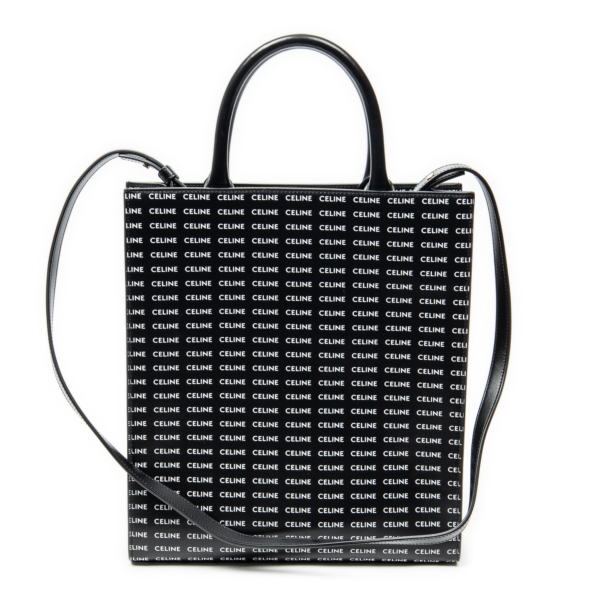 Shoulder Bag Small Vertical Cabas Black Logo Print Leather