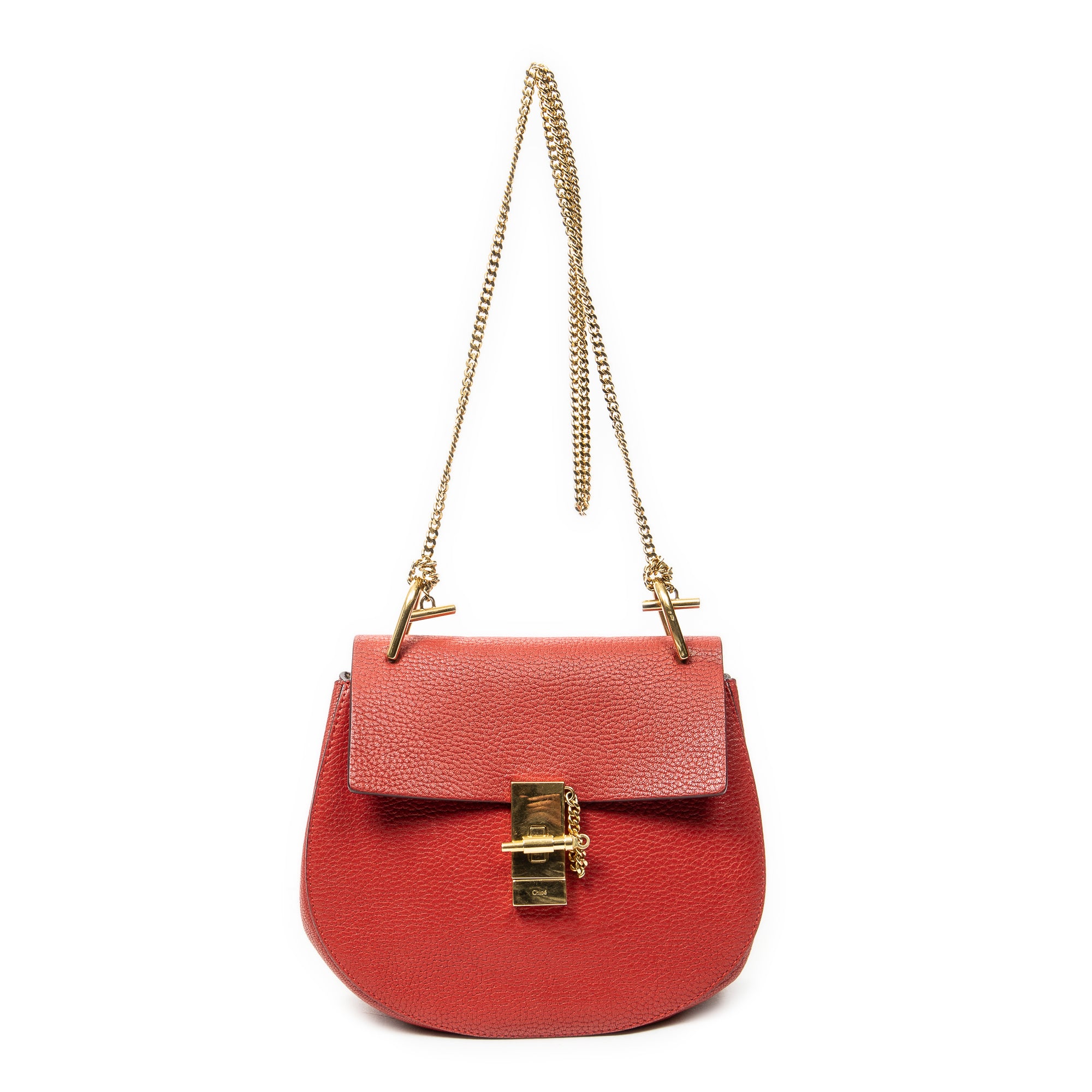 Shoulder Bag Small Drew Red Grained Calfskin Leather