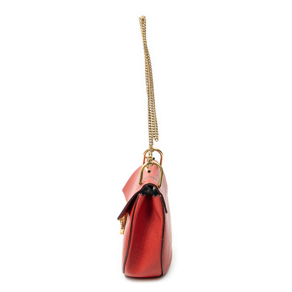 Shoulder Bag Small Drew Red Grained Calfskin Leather