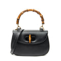 Shoulder Bag Medium Bamboo Top Handle Flap Black Grained Calfskin Leather