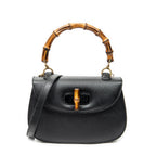 Shoulder Bag Medium Bamboo Top Handle Flap Black Grained Calfskin Leather