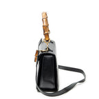 Shoulder Bag Medium Bamboo Top Handle Flap Black Grained Calfskin Leather