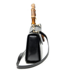 Shoulder Bag Medium Bamboo Top Handle Flap Black Grained Calfskin Leather