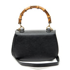 Shoulder Bag Medium Bamboo Top Handle Flap Black Grained Calfskin Leather