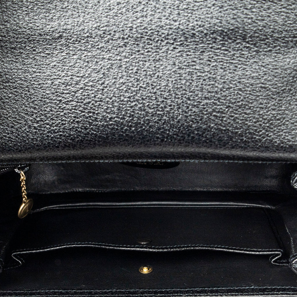 Shoulder Bag Medium Bamboo Top Handle Flap Black Grained Calfskin Leather