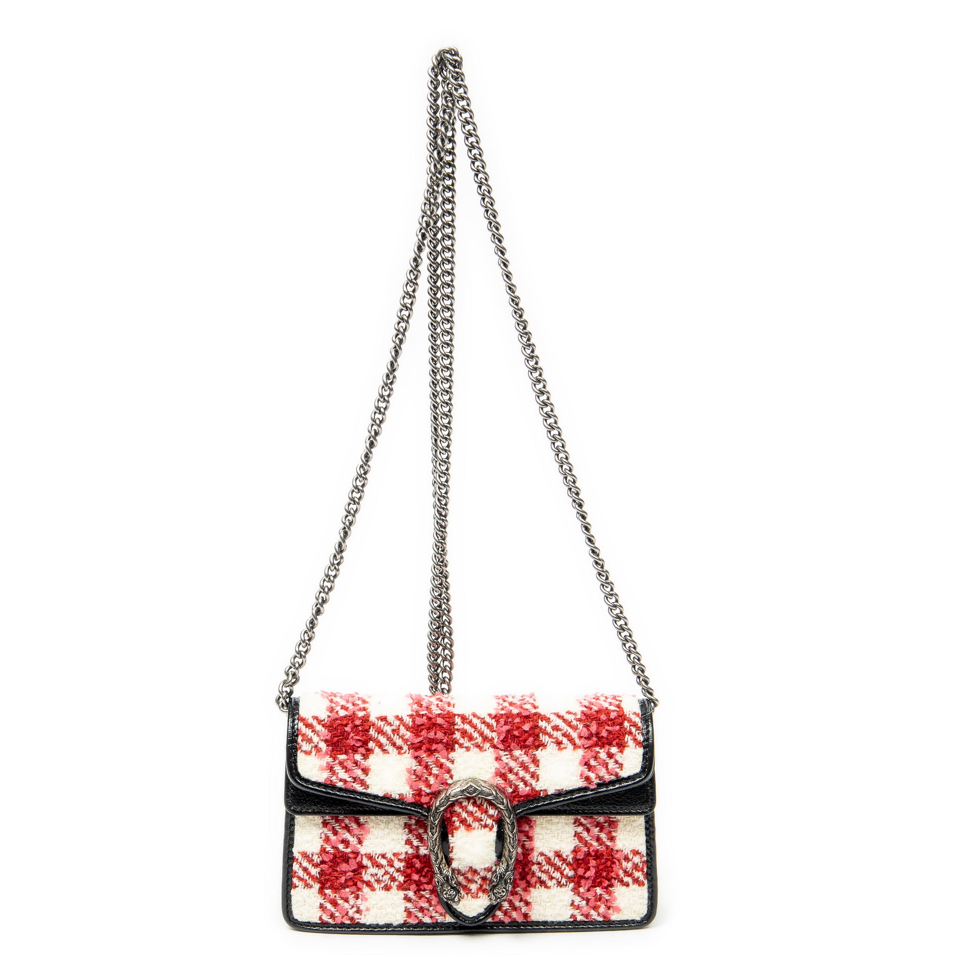 Shoulder Bag Super Mini Dionysus Chain Crossbody Red Tweed Canvas