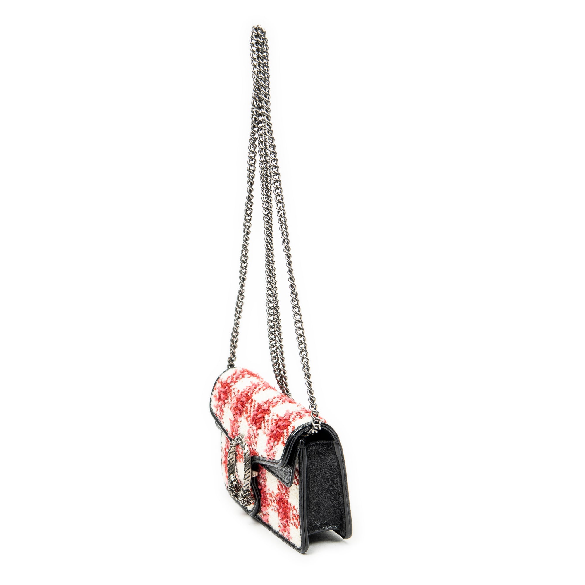 Shoulder Bag Super Mini Dionysus Chain Crossbody Red Tweed Canvas