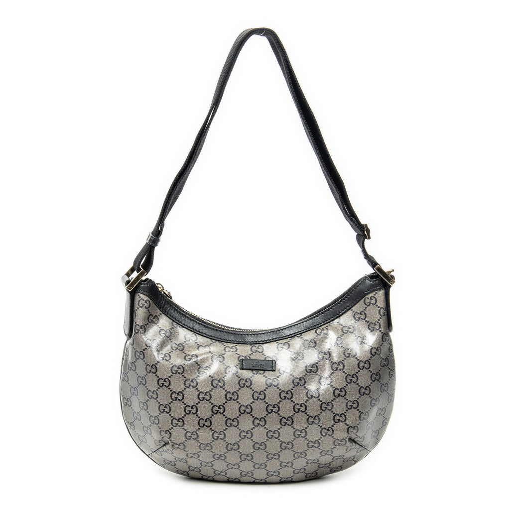 Shoulder Bag Halfmoon Messenger Silver Crystal Coated Canvas