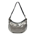 Shoulder Bag Halfmoon Messenger Silver Crystal Coated Canvas