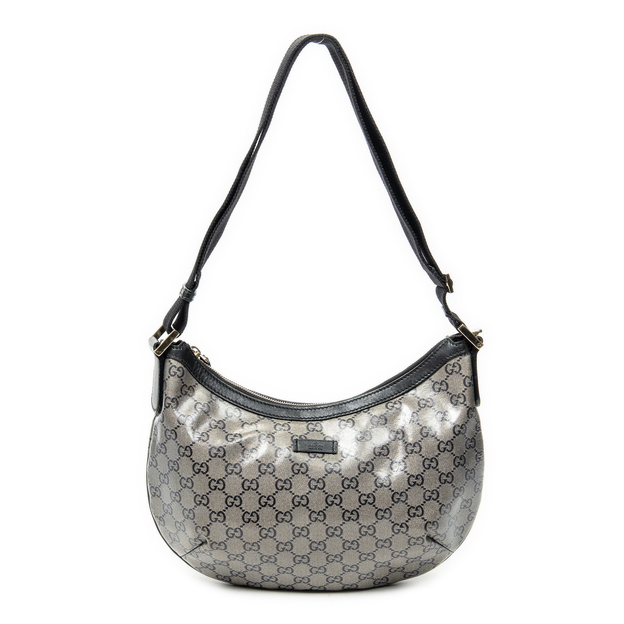 Shoulder Bag Halfmoon Messenger Silver Crystal Coated Canvas
