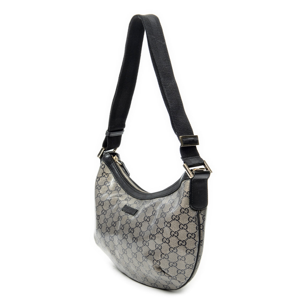 Shoulder Bag Halfmoon Messenger Silver Crystal Coated Canvas