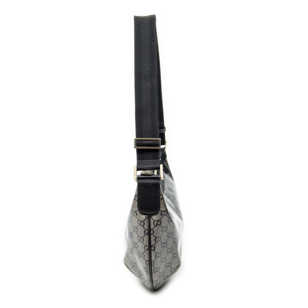 Shoulder Bag Halfmoon Messenger Silver Crystal Coated Canvas