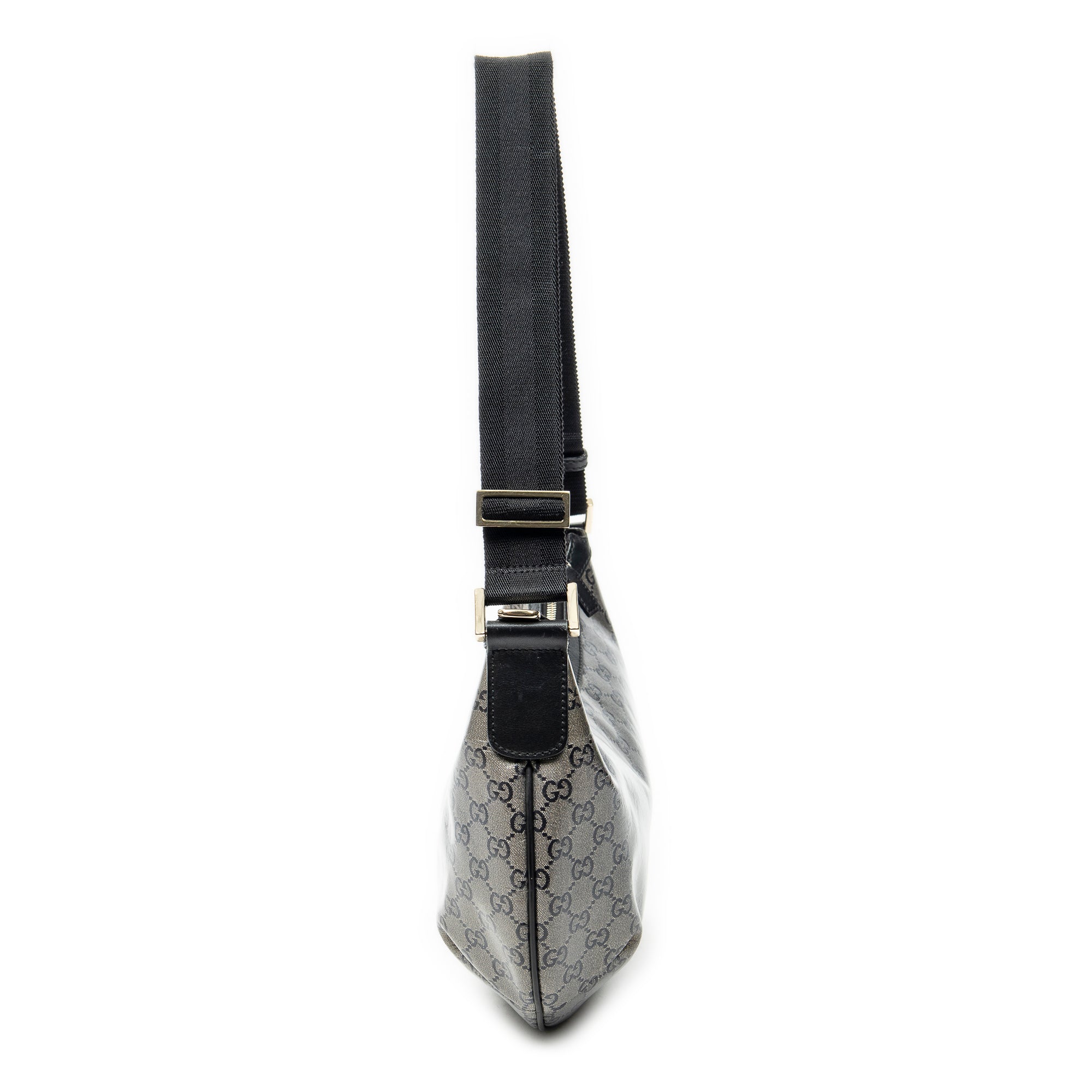 Shoulder Bag Halfmoon Messenger Silver Crystal Coated Canvas
