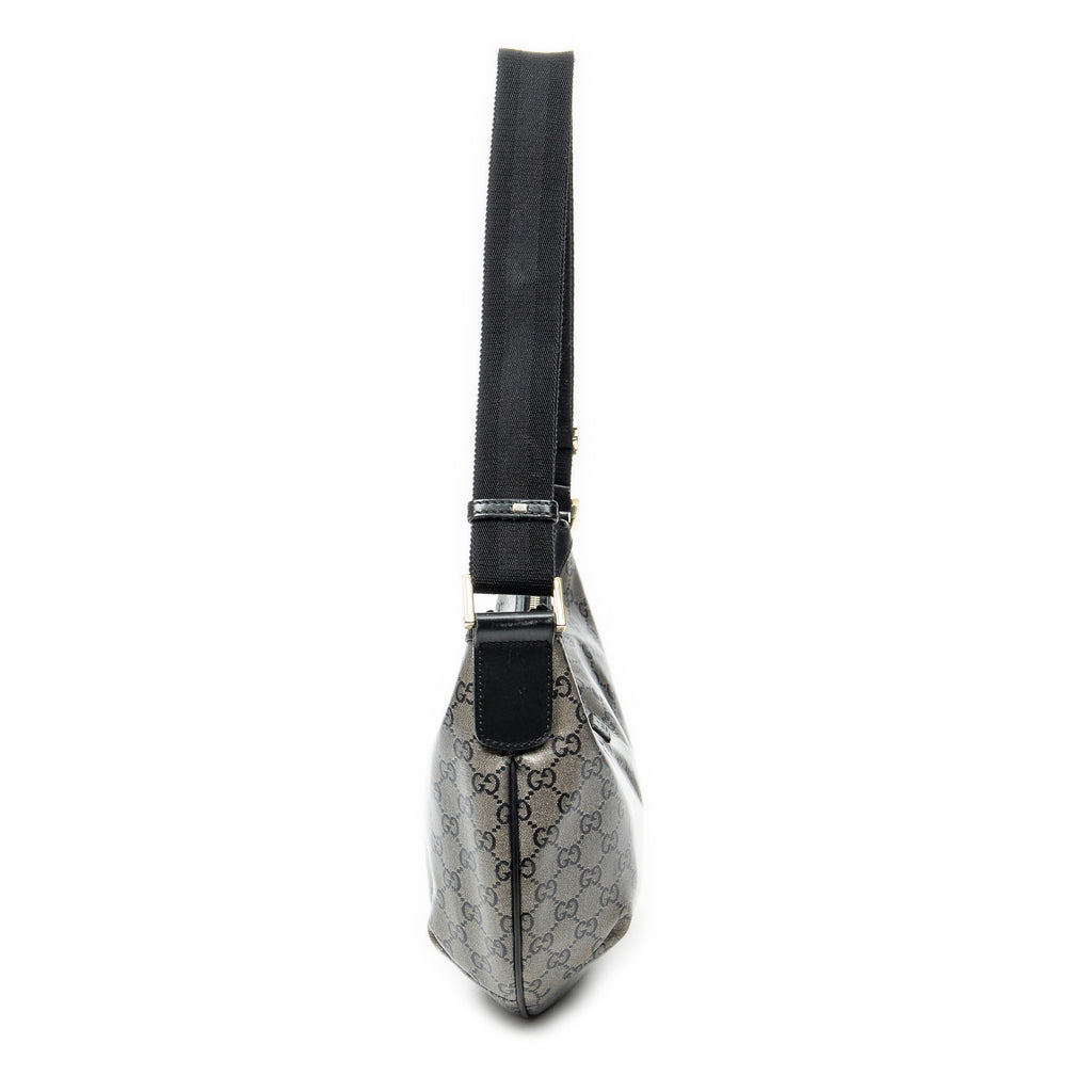 Shoulder Bag Halfmoon Messenger Silver Crystal Coated Canvas