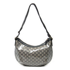 Shoulder Bag Halfmoon Messenger Silver Crystal Coated Canvas