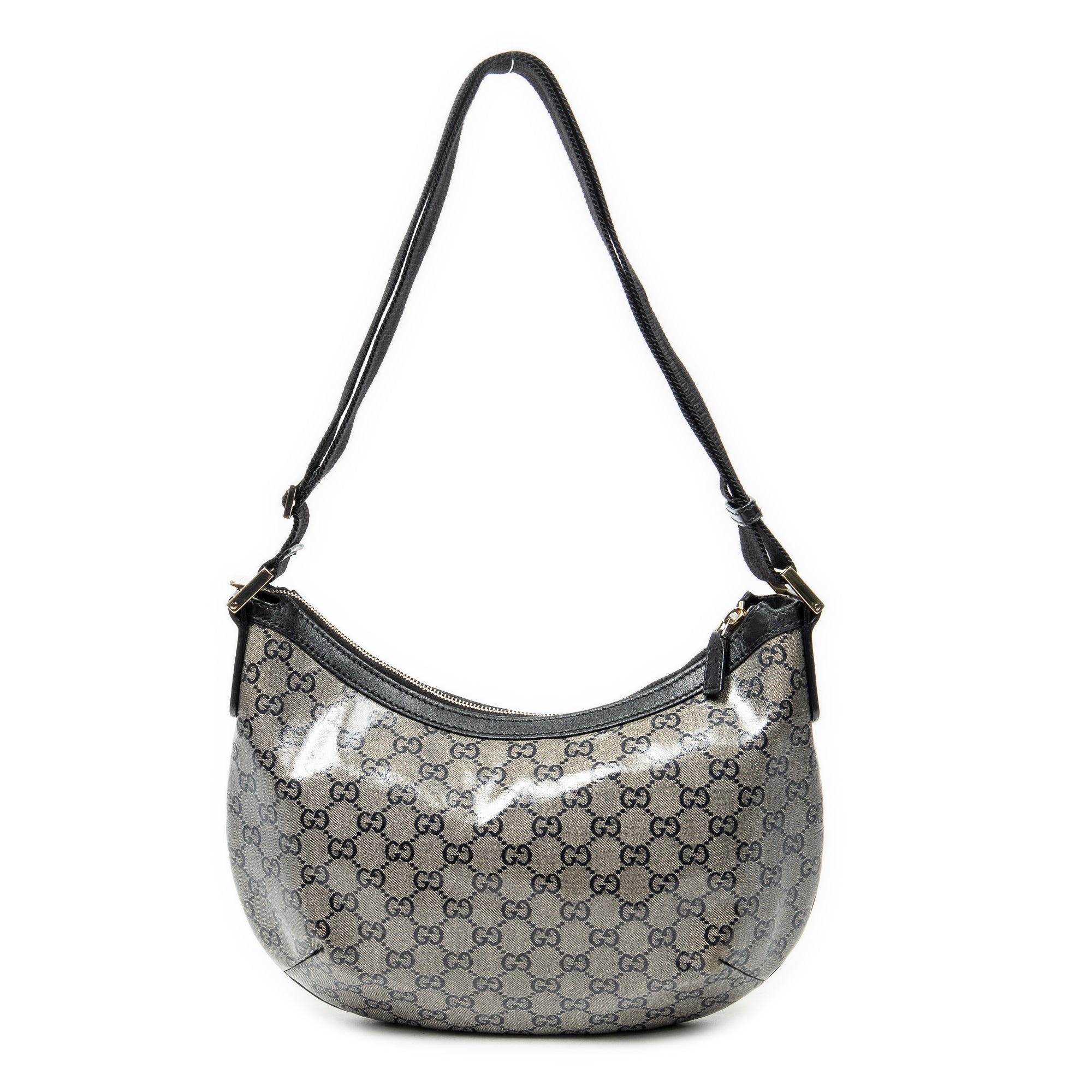 Shoulder Bag Halfmoon Messenger Silver Crystal Coated Canvas