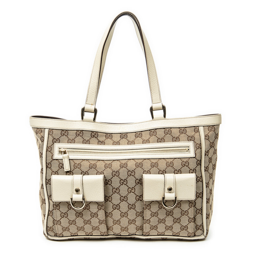 Shoulder Bag Abbey Pocket Tote Ivory Monogrammed Canvas