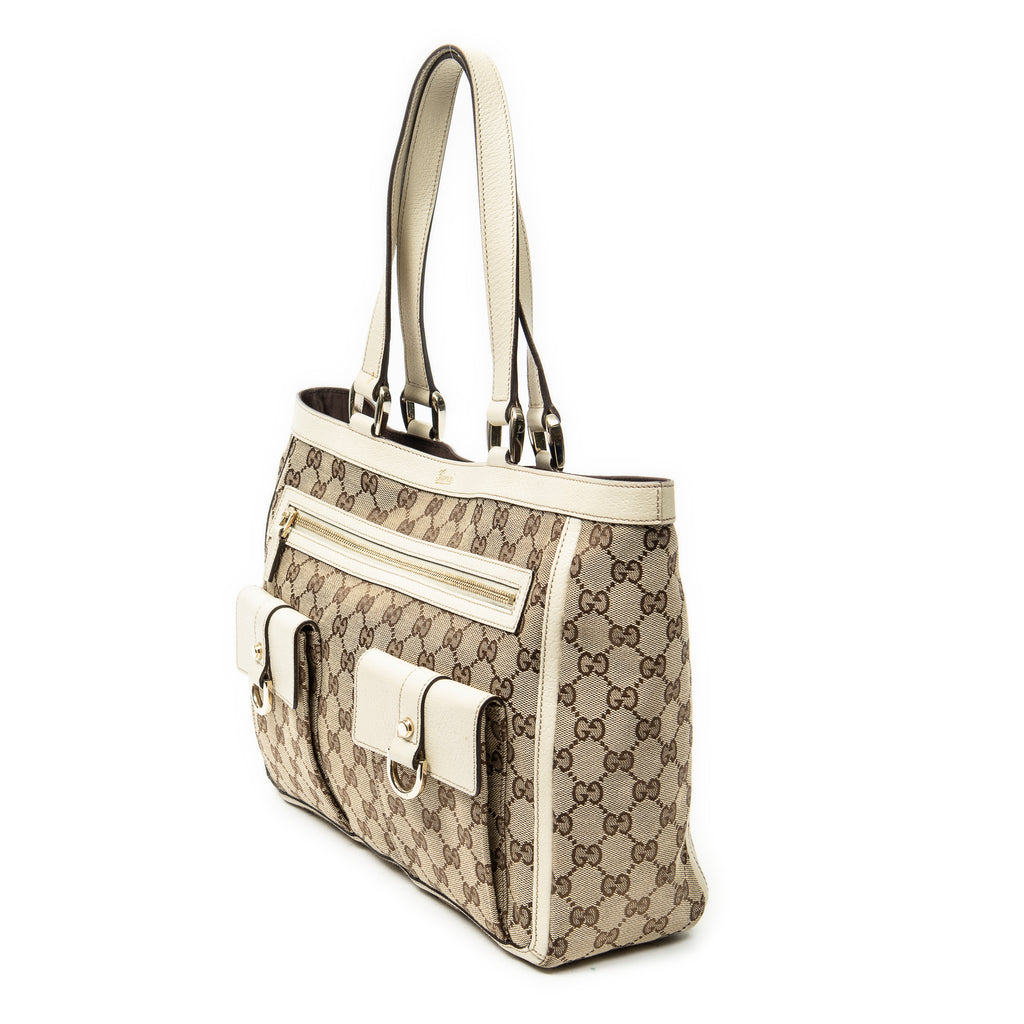 Shoulder Bag Abbey Pocket Tote Ivory Monogrammed Canvas