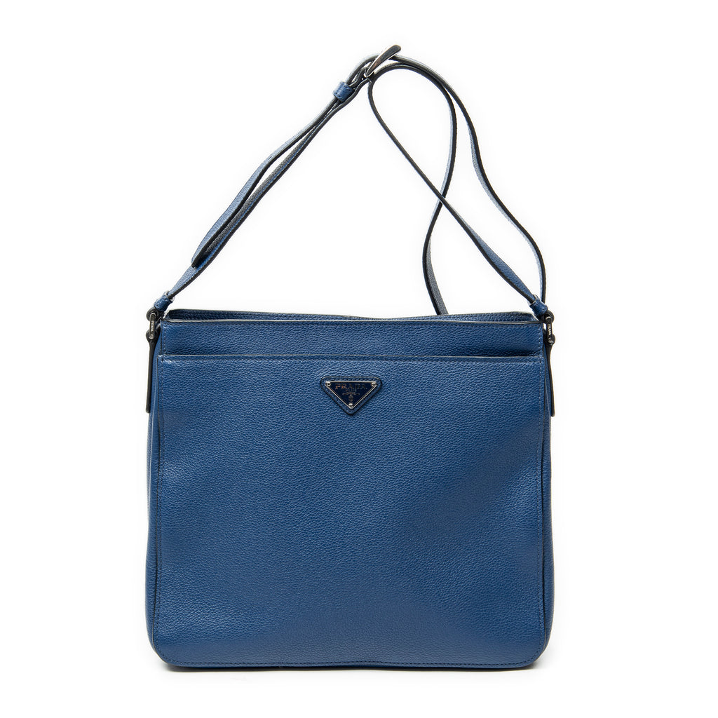 Shoulder Bag Square Slip Pocket Messenger Blue Vitello Phenix Leather
