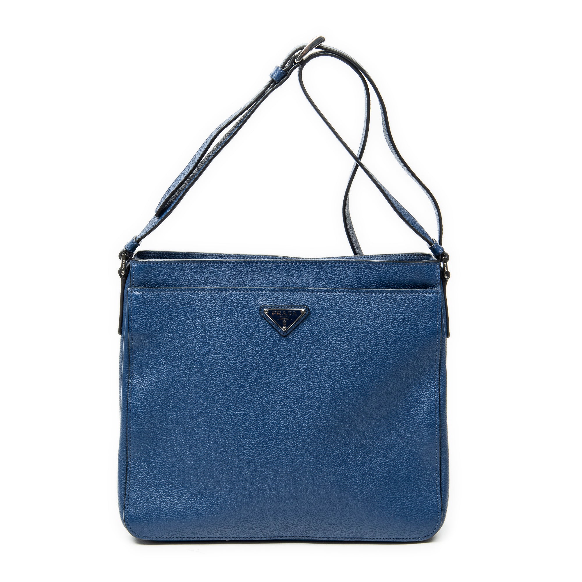 Shoulder Bag Square Slip Pocket Messenger Blue Vitello Phenix Leather