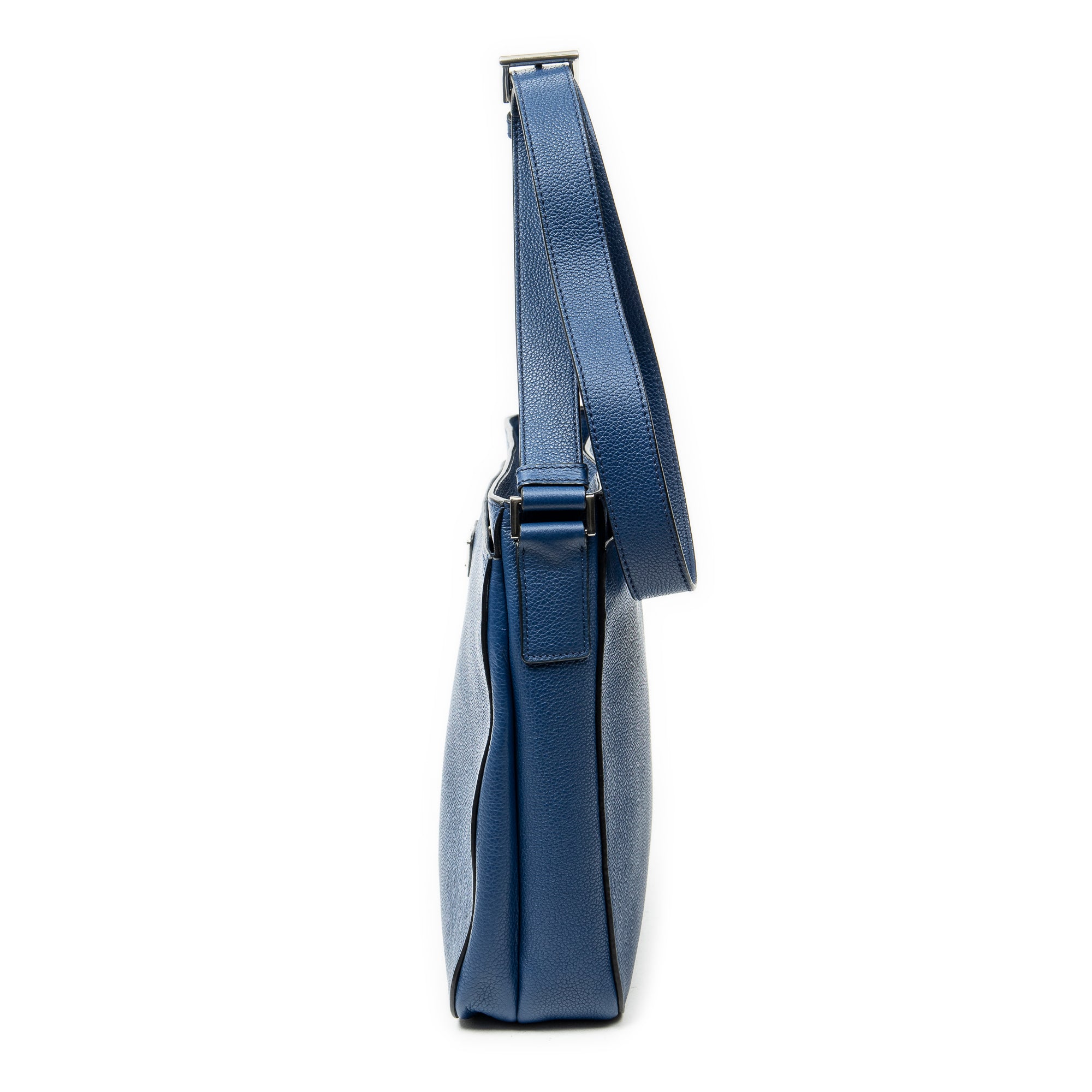 Shoulder Bag Square Slip Pocket Messenger Blue Vitello Phenix Leather