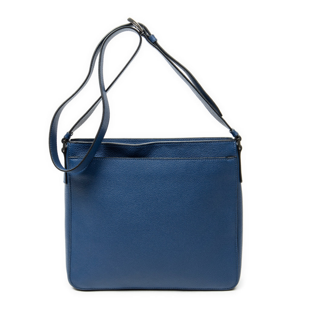 Shoulder Bag Square Slip Pocket Messenger Blue Vitello Phenix Leather
