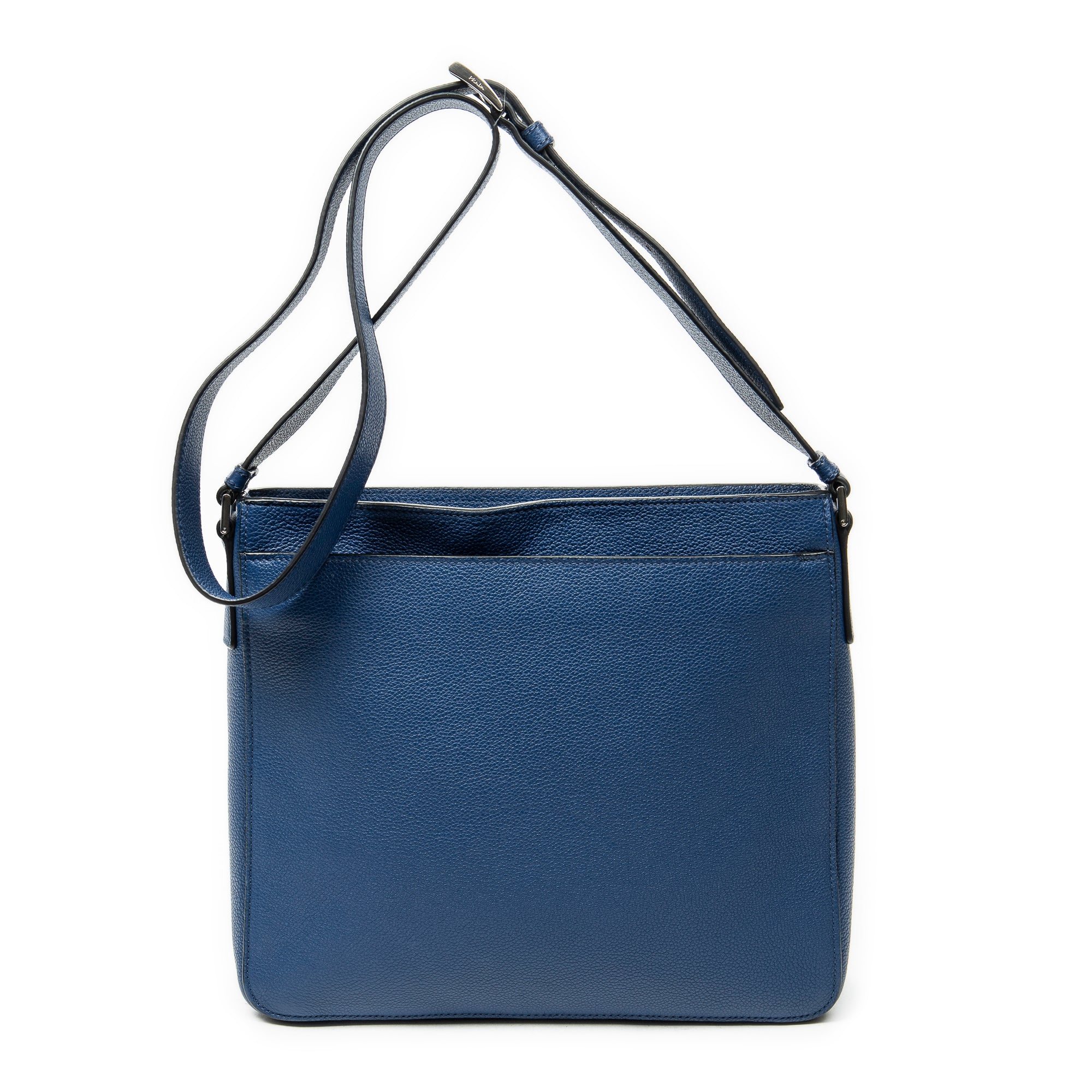 Shoulder Bag Square Slip Pocket Messenger Blue Vitello Phenix Leather