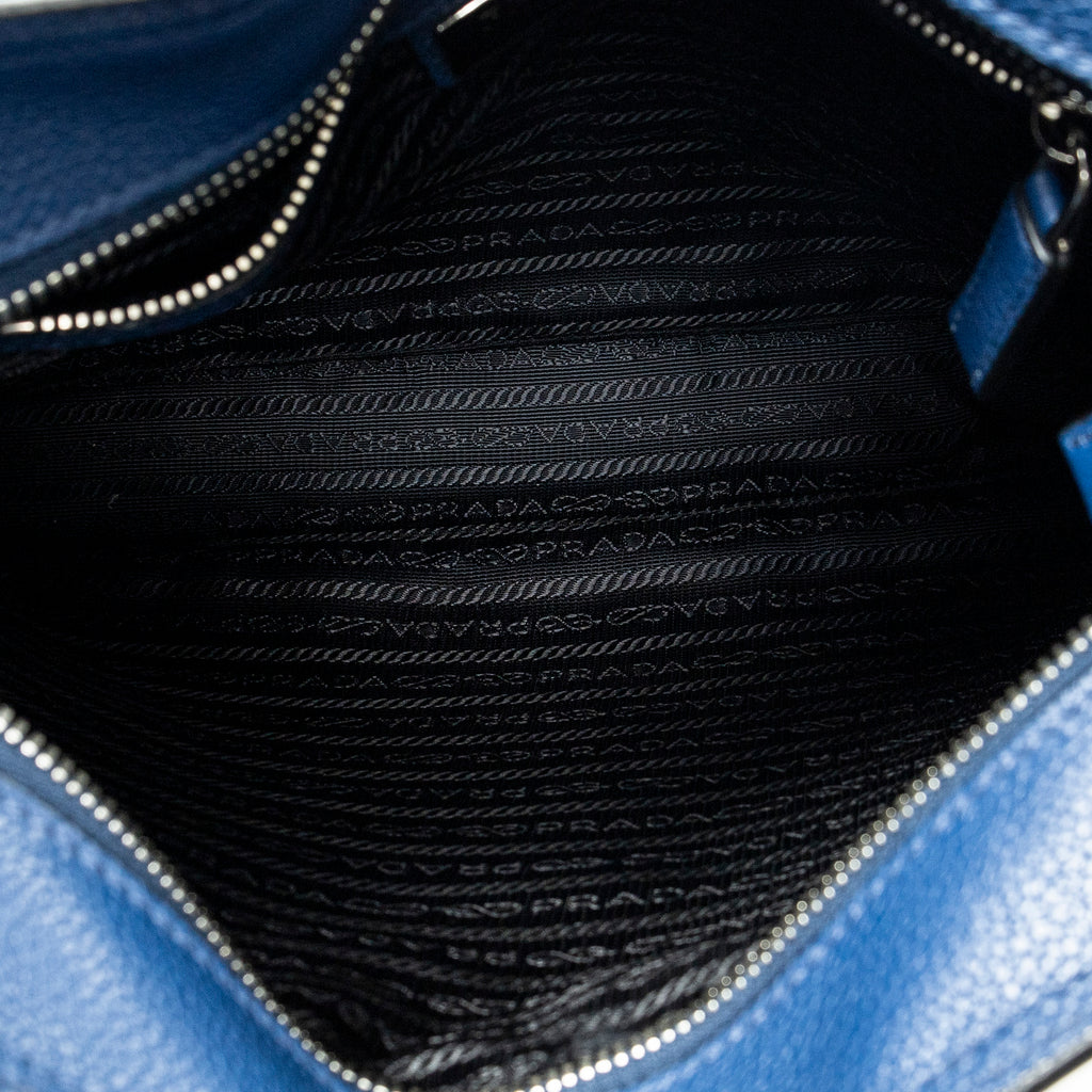 Shoulder Bag Square Slip Pocket Messenger Blue Vitello Phenix Leather