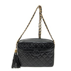 Shoulder Bag CC Tassel Camera Bag Black Quilted Lambskin Leather