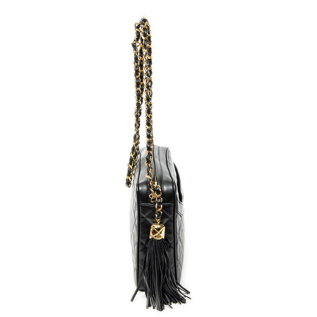 Shoulder Bag CC Tassel Camera Bag Black Quilted Lambskin Leather
