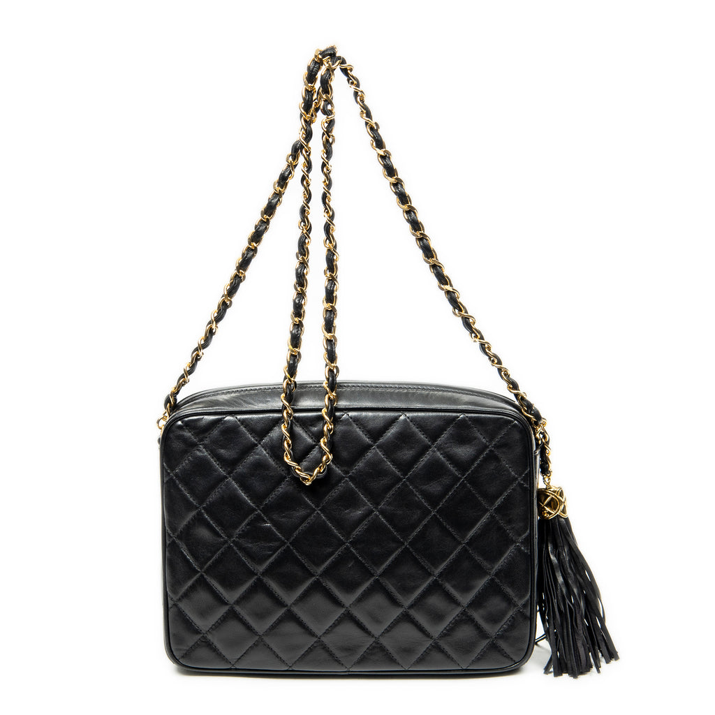 Shoulder Bag CC Tassel Camera Bag Black Quilted Lambskin Leather