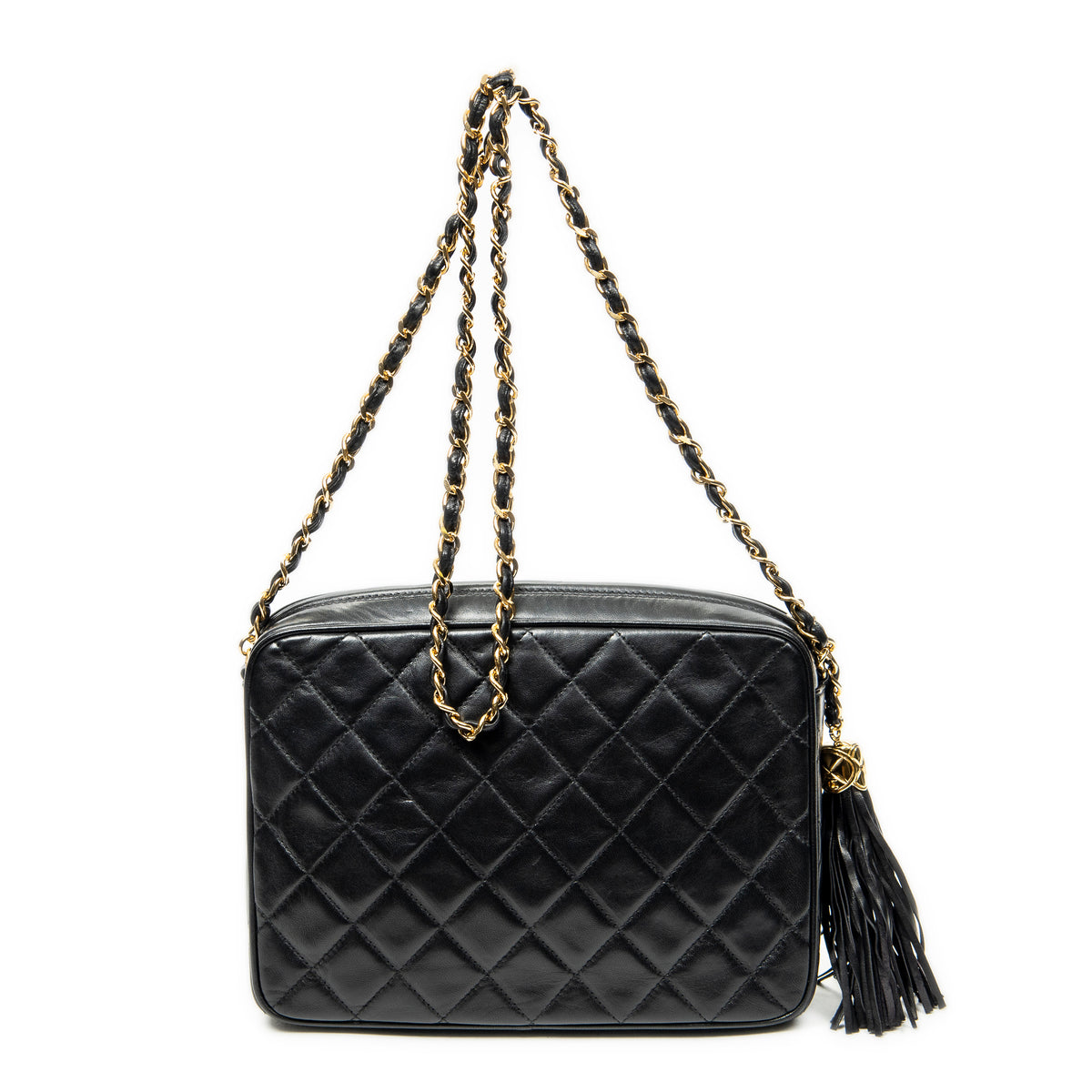 Shoulder Bag CC Tassel Camera Bag Black Quilted Lambskin Leather