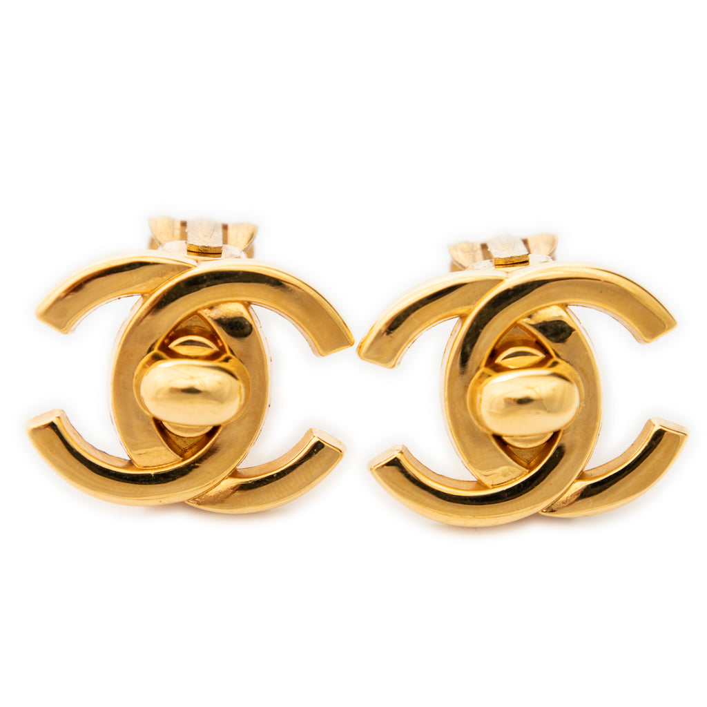 Earrings CC Turn Lock Clip On Earrings Gold Gold Plated