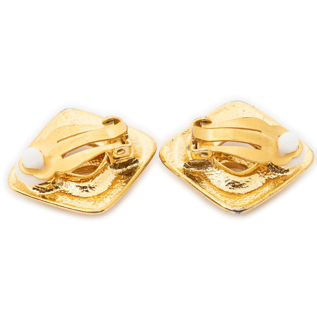 Earrings CC Diamond-shaped Clip On Earrings Gold Gold Plated