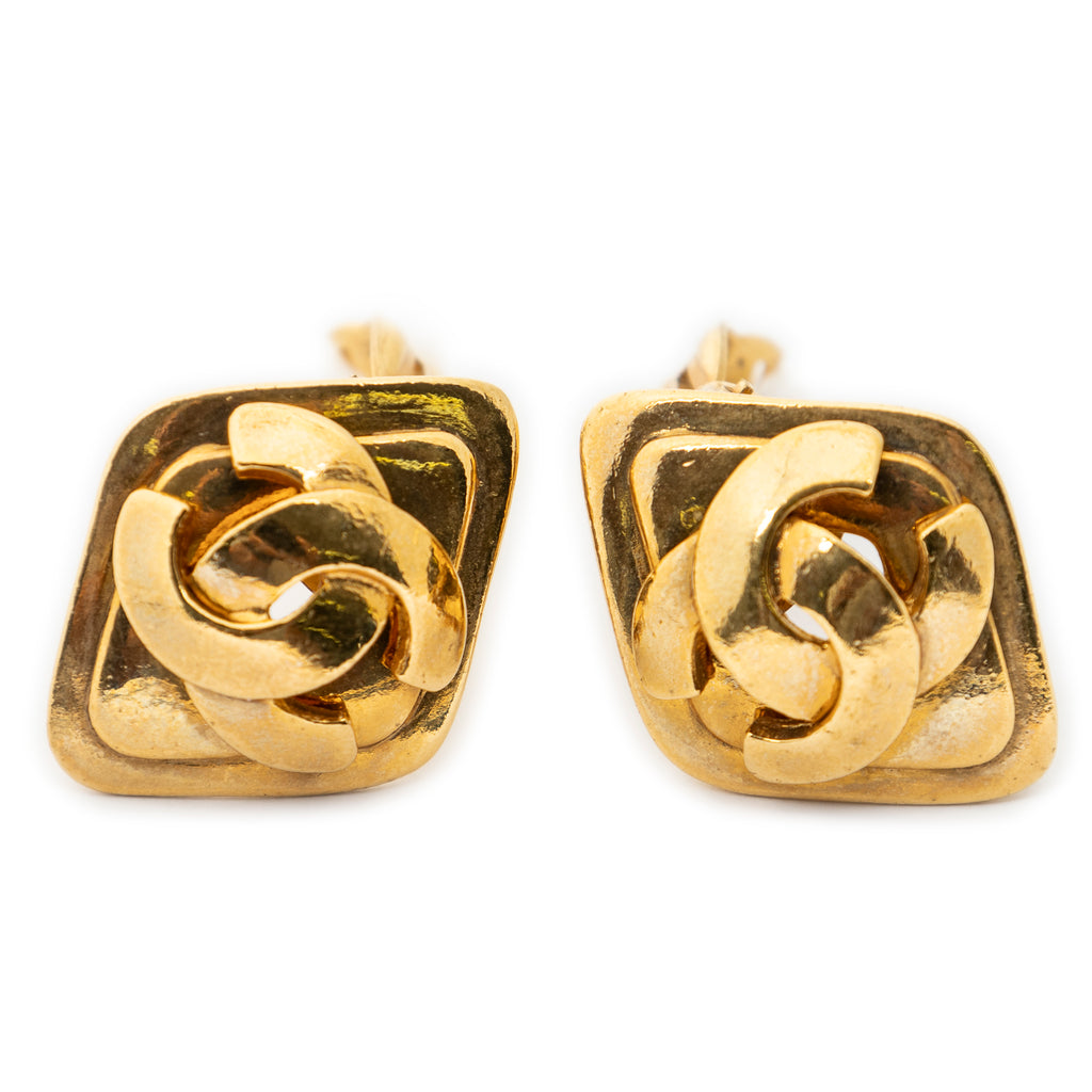 Earrings CC Diamond-shaped Clip On Earrings Gold Gold Plated
