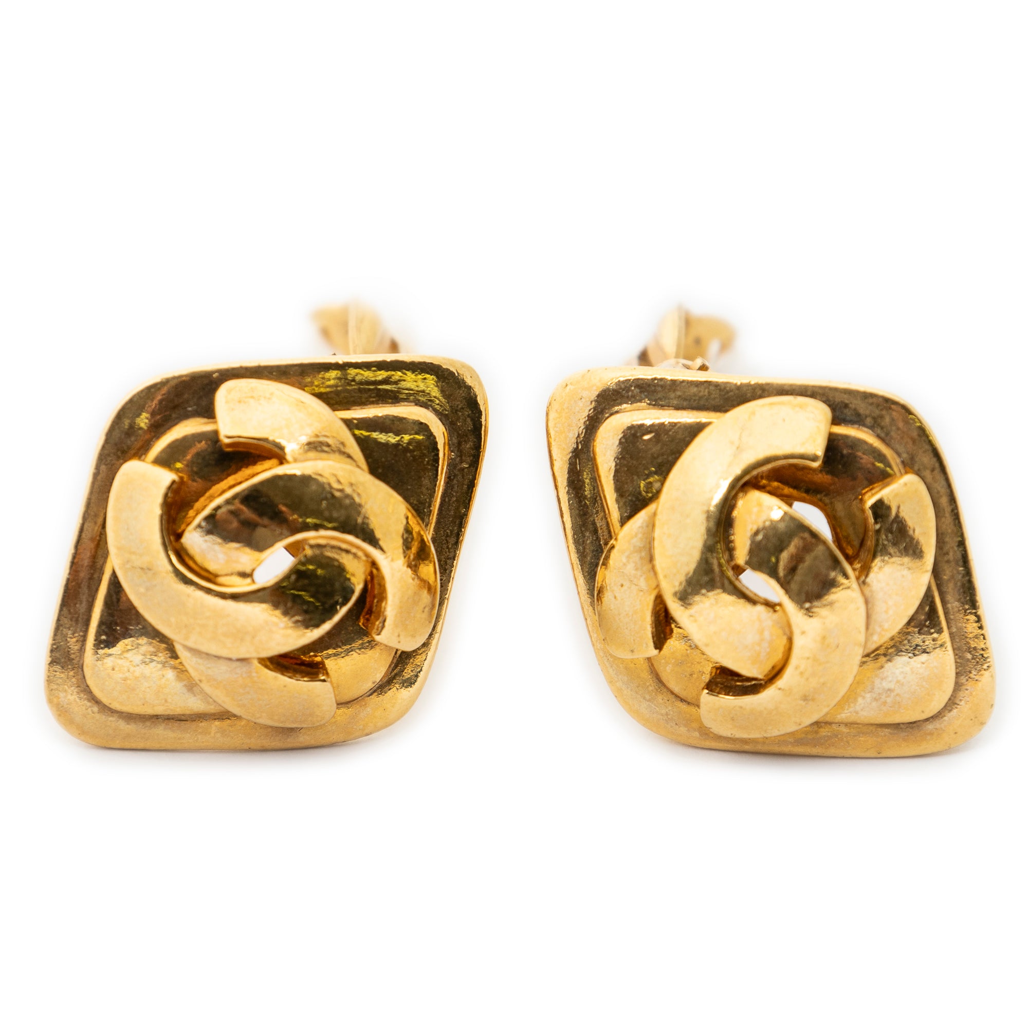 Earrings CC Diamond-shaped Clip On Earrings Gold Gold Plated