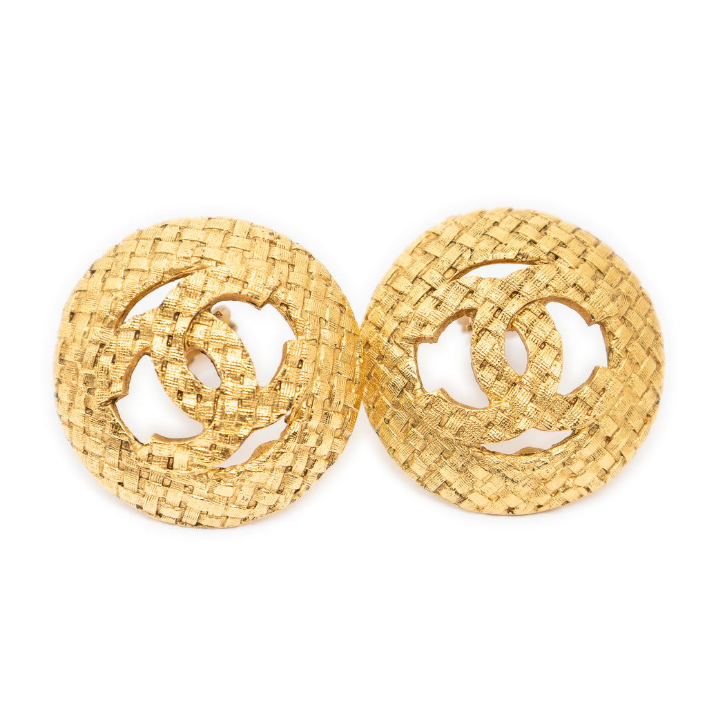 Earrings CC Quilted Round Clip On Earrings Gold Gold Plated